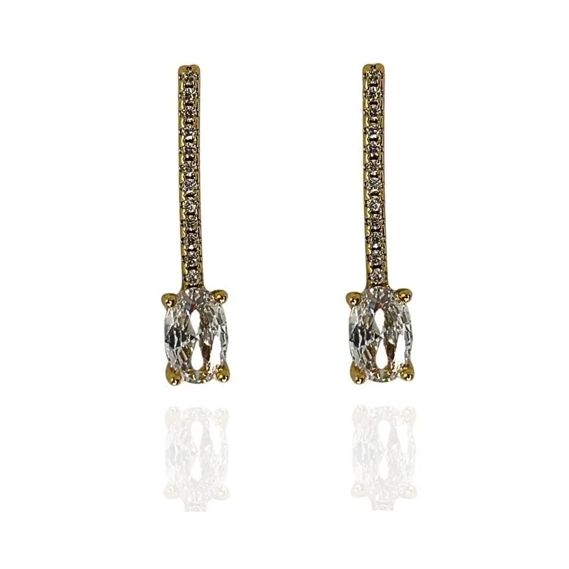 BRINCO PALITO CRAVEJADO COM PEDRA OVAL NA PONTA