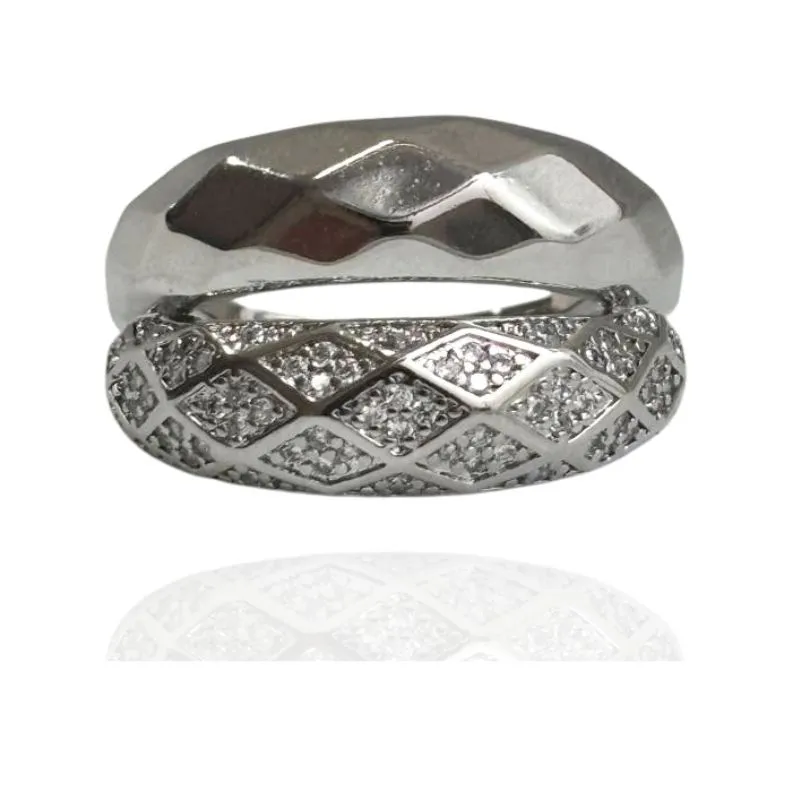 ANEL DUAS FAIXAS LARGAS CRAVEJADO