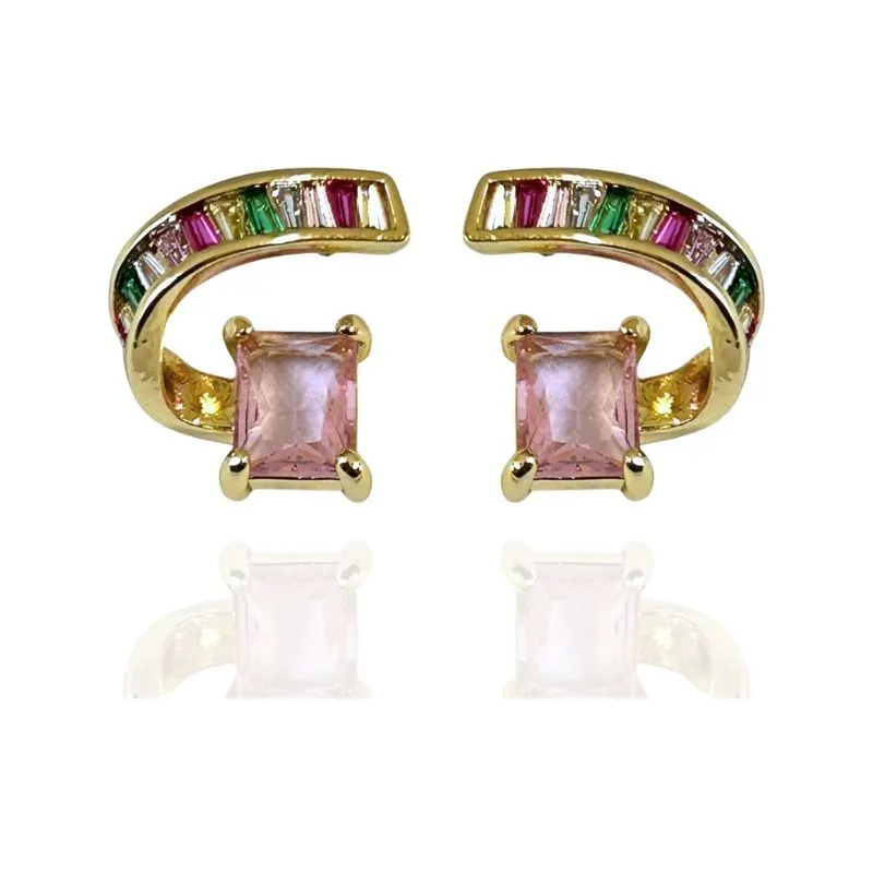 BRINCO BAGUETES E ZIRCÔNIA QUADRADA