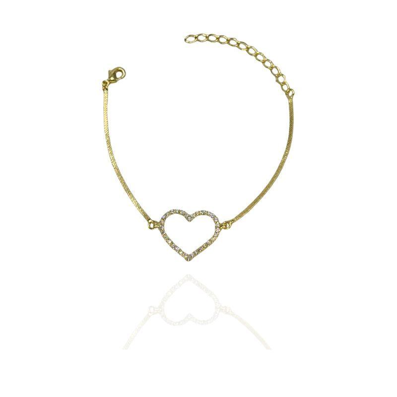 PULSEIRA FITA COM CORAÇÃO VAZADO CRAVEJADO EM VOLTA