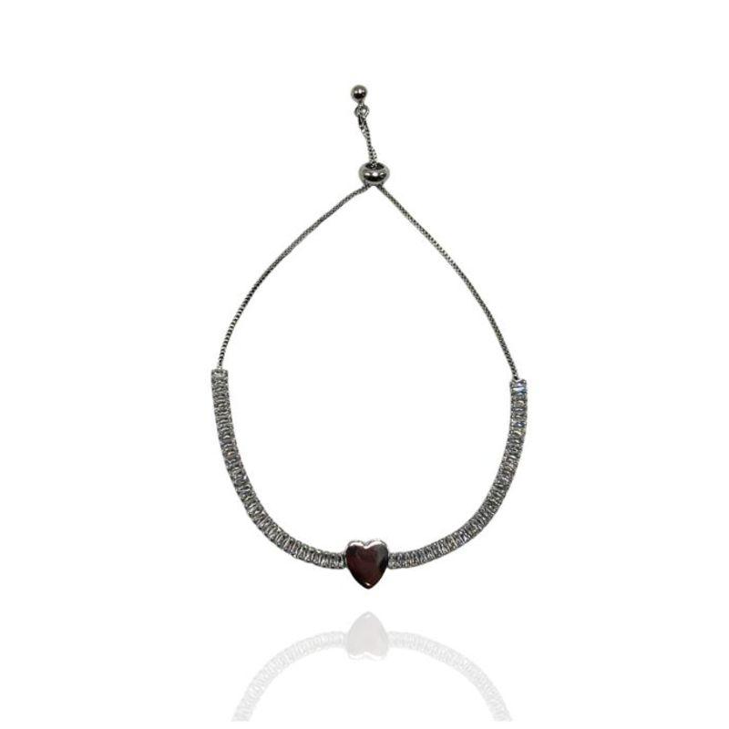 PULSEIRA REGULAGEM RIVIERA BAGUETES E CORAÇÃO LISO